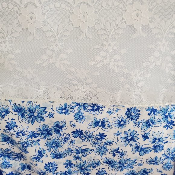 Prairie Cottage Core Maxi Dress Blue & White Floral Poet Sleeve Women's Med - Picture 9 of 11